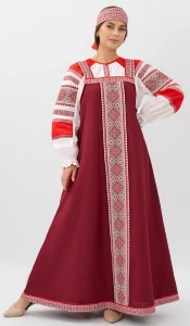 Русский Народный костюм «Алёнушка» бордовый