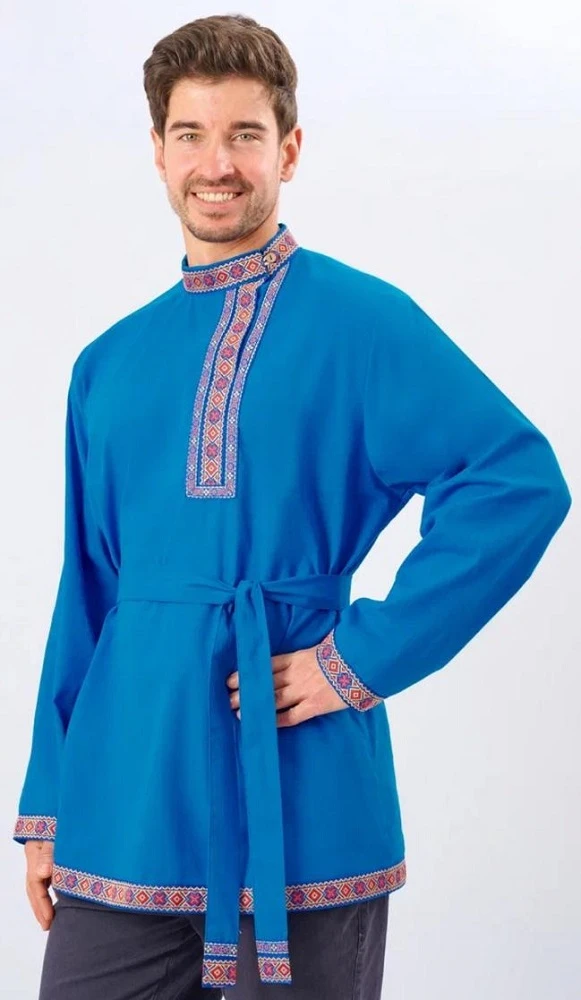 Русская Народная Рубаха «Косоворотка» синяя
