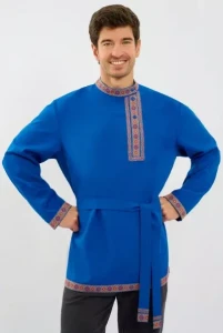 Русская Народная Рубаха «Косоворотка» синяя