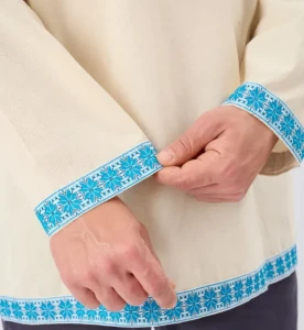 Русская Народная Рубаха «Косоворотка» бежево-голубая