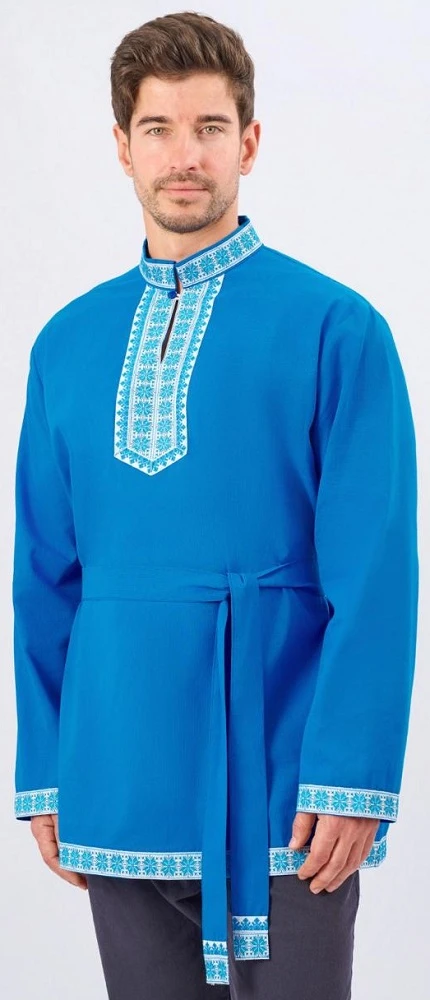 Русская Народная Рубаха «Косоворотка» голубая