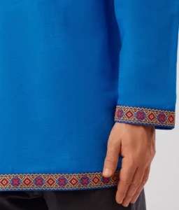 Русская Народная Рубаха «Косоворотка» голубая с красным