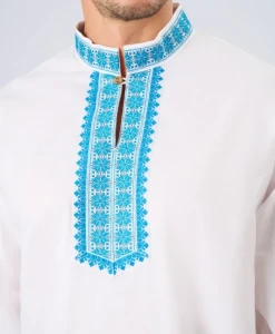 Русская Народная Рубаха «Косоворотка» бело-голубая