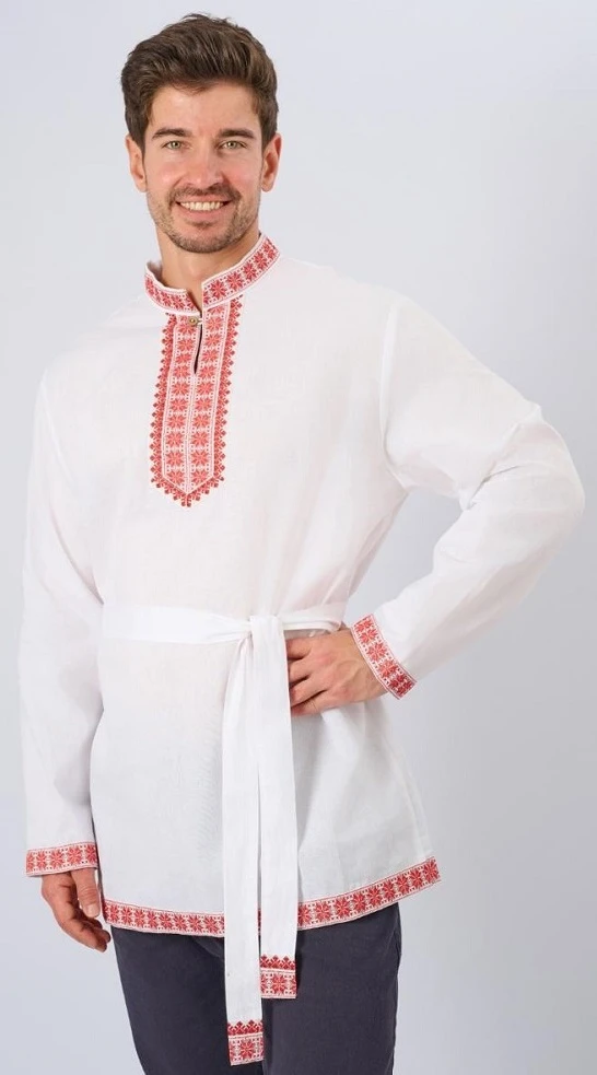 Русская Народная Рубаха «Косоворотка» бело-красная