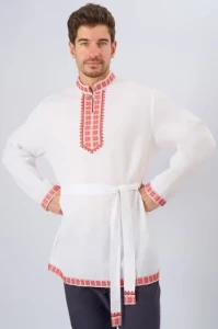 Русская Народная Рубаха «Косоворотка» бело-красная