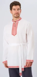 Русская Народная Рубаха «Косоворотка» бело-красная