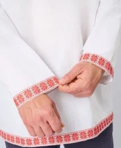 Русская Народная Рубаха «Косоворотка» бело-красная