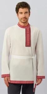 Рубаха Русская Народная «Косоворотка» бело-красная