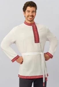 Рубаха Русская Народная «Косоворотка» бело-красная