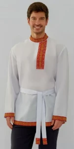 Рубаха Русская Народная «Косоворотка» бело-красная