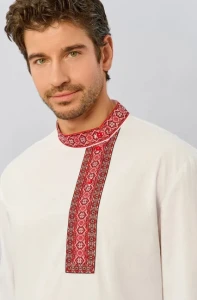 Рубаха Русская Народная «Косоворотка» бело-красная