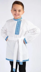 Детская Русская Народная Рубаха «Косоворотка» бело-голубая