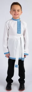 Детская Русская Народная Рубаха «Косоворотка» бело-голубая