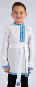 Детская Русская Народная Рубаха «Косоворотка» бело-голубая