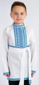 Русская Народная Рубаха «Косоворотка» (бело-голубая) детская