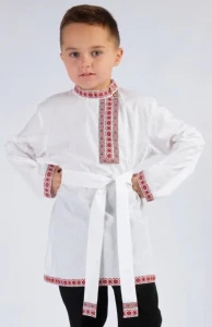 Детская Русская Народная Рубаха «Косоворотка» бело-красная