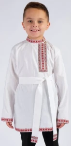 Детская Русская Народная Рубаха «Косоворотка» бело-красная