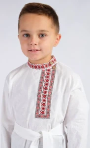 Детская Русская Народная Рубаха «Косоворотка» бело-красная