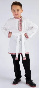 Детская Русская Народная Рубаха «Косоворотка» бело-красная