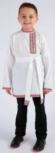 Детская Русская Народная Рубаха «Косоворотка» бело-красная