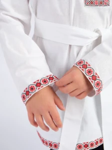 Детская Русская Народная Рубаха «Косоворотка» бело-красная