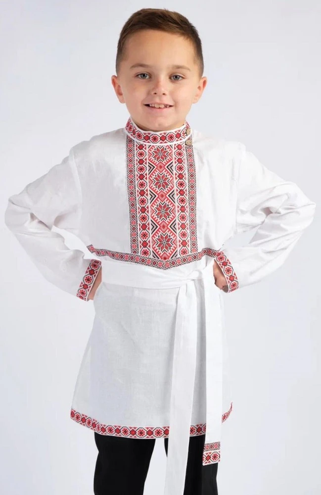 Детская Рубаха «Косоворотка» бело-красная