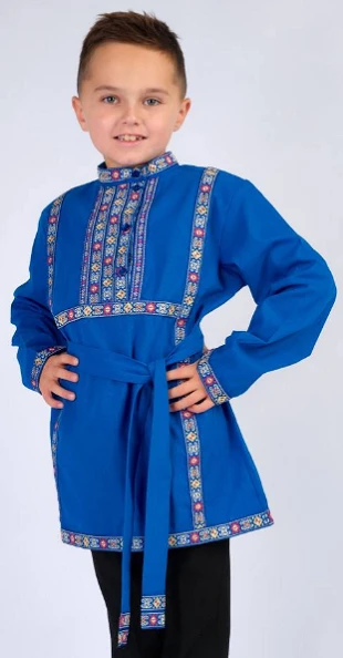 Детская Русская Народная Рубаха «Косоворотка» синяя