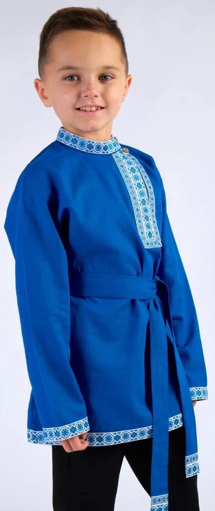 Детская Русская Народная Рубаха «Косоворотка» сине-голубая