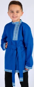 Детская Русская Народная Рубаха «Косоворотка» сине-голубая