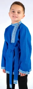 Детская Русская Народная Рубаха «Косоворотка» сине-голубая