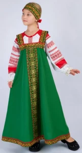 Детский Русский Народный костюм «Алёнушка» зелёный