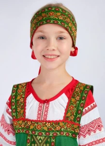 Детский Русский Народный костюм «Алёнушка» зелёный