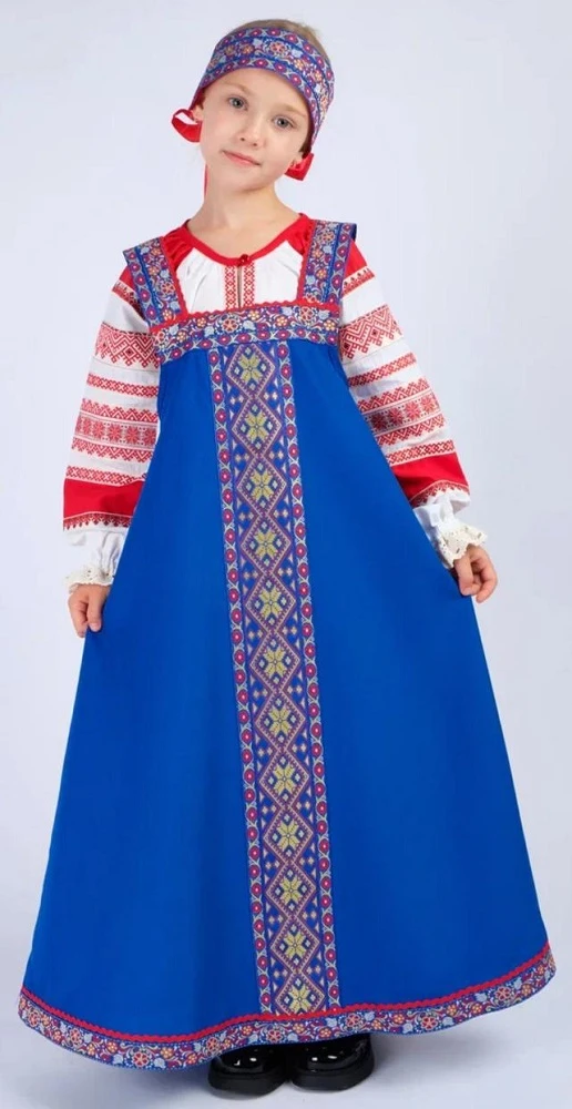 Детский Русский Народный костюм «Алёнушка» синий